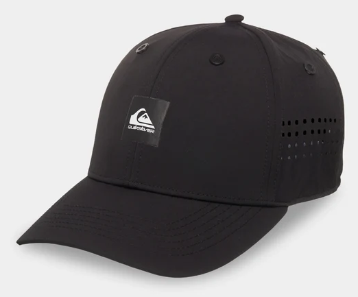 Quiksilver Decades Tech Snapback Cap in black from front/side view