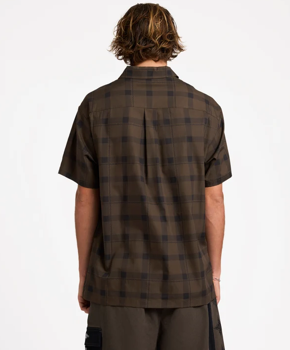 Quiksilver Edition Woven Short Sleeve Shirt in turkish coffee colourway on model from the back