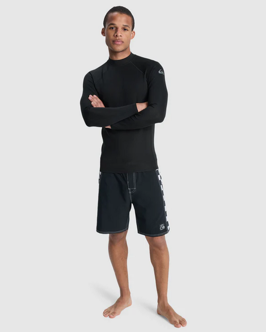 Quiksilver Everyday Heat Thermal Long Sleeve Rash Top in black on model from front