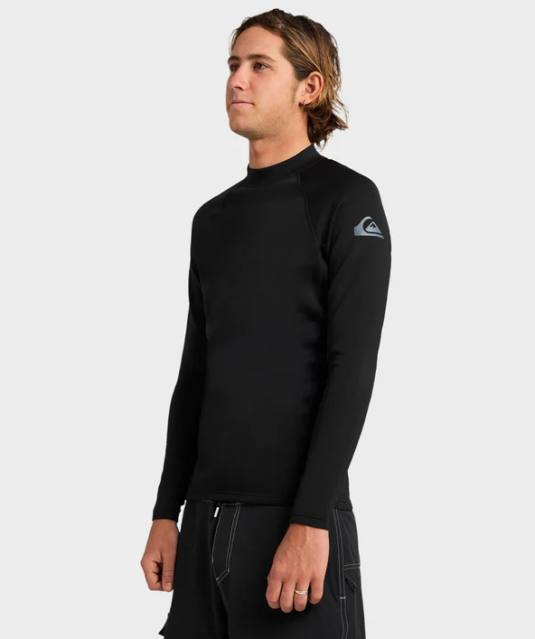 Quiksilver Everyday Heat Long Sleeve Thermal Rash Top in black on model from side