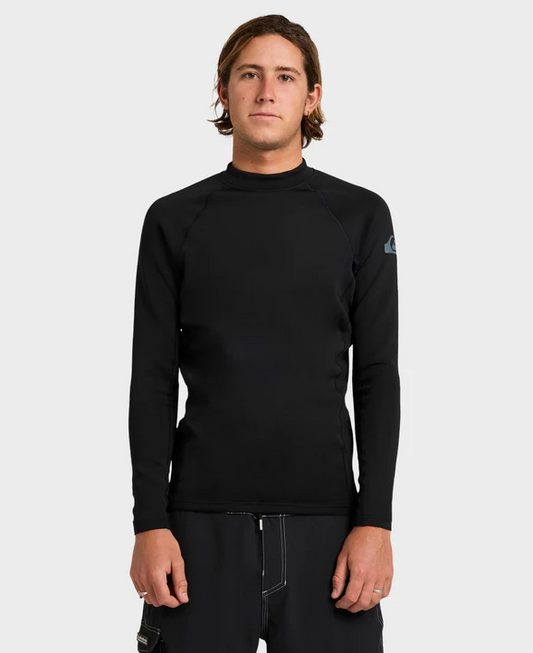 Quiksilver Everyday Heat Long Sleeve Thermal Rash Top in black on model from front