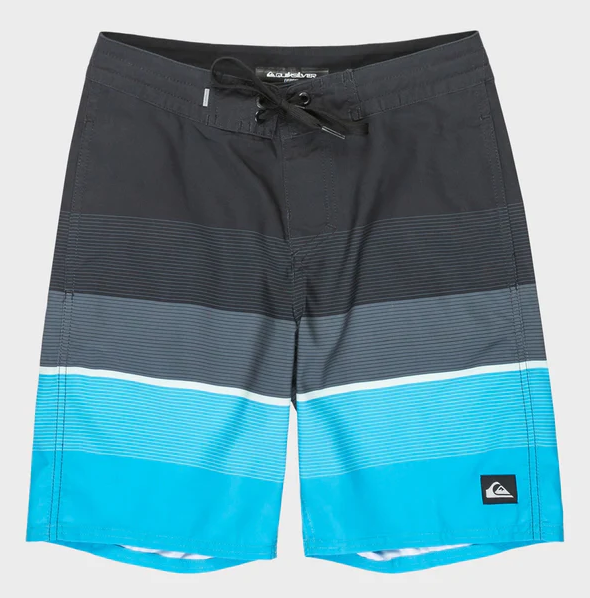 Quiksilver Everyday Padang Beach 17" Youth Boardshorts in black and blue stripes from front