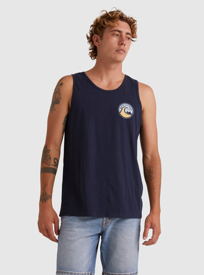 Quiksilver Feeling The Vibe Tank in navy blazer from front on McKenzie Bowden