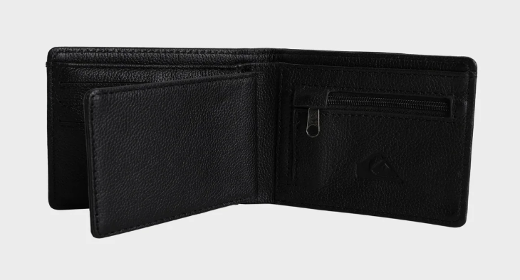 Quiksilver Gut Fiver Leather Wallet
  in black from inside showing coin pocket