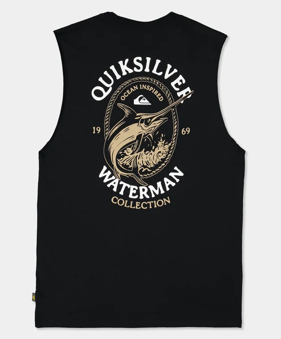 Quiksilver Hard Line Muscle Top in black from rear flatlay