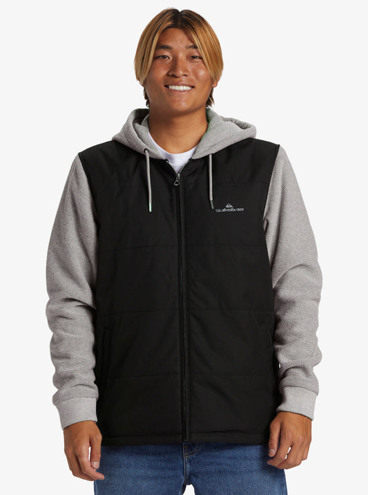 Quiksilver Kasslow Jacket in black with grey marle arms and hood