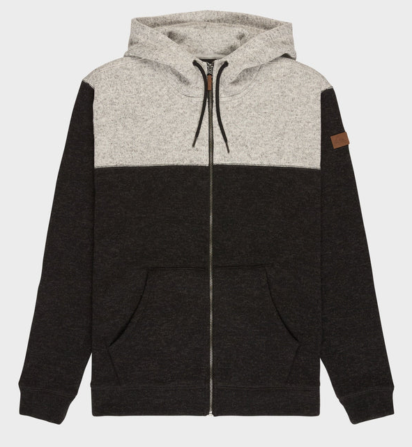 Quiksilver Keller Block Zip Hoodie in black marle colourway flatlay from front