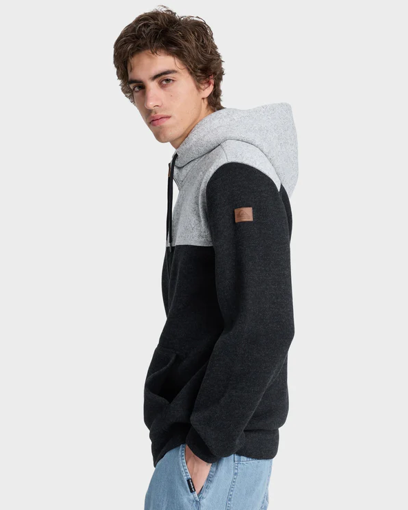 Quiksilver Keller Block Zip Hoodie in black marle on model from side
