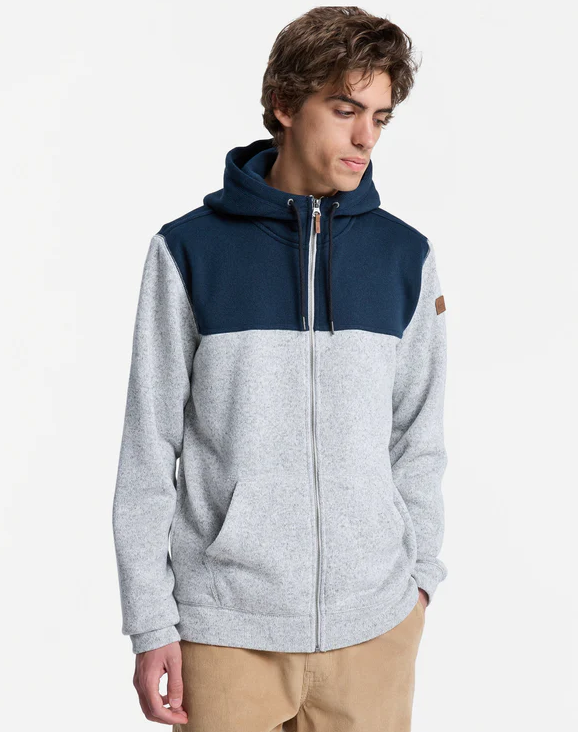 Quiksilver Keller Block Zip Hoodie in navy and grey marle from front