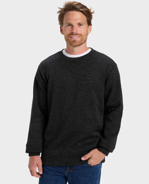 Quiksilver Men's Keller Crew in black heather on model from front