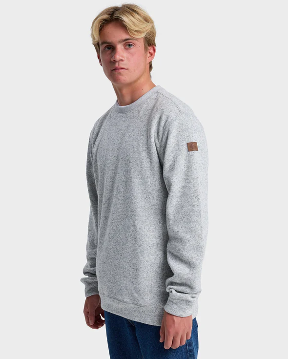 Quiksilver Men's Keller Crew in light grey heather on model from side