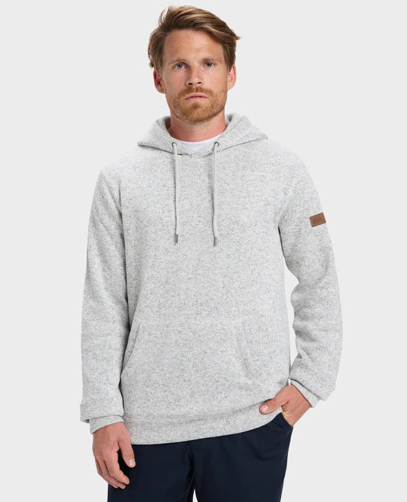 Quiksilver Keller Hoodie in light grey heather on model from front close up