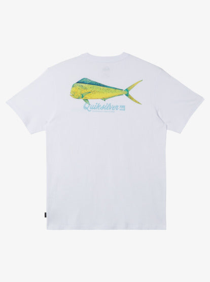 Quiksilver Mahi Madness Tee in white from rear showing mahi mahi fish print