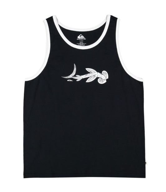 Quiksilver Mangopare Kehu Tank in black with maori shark design on front