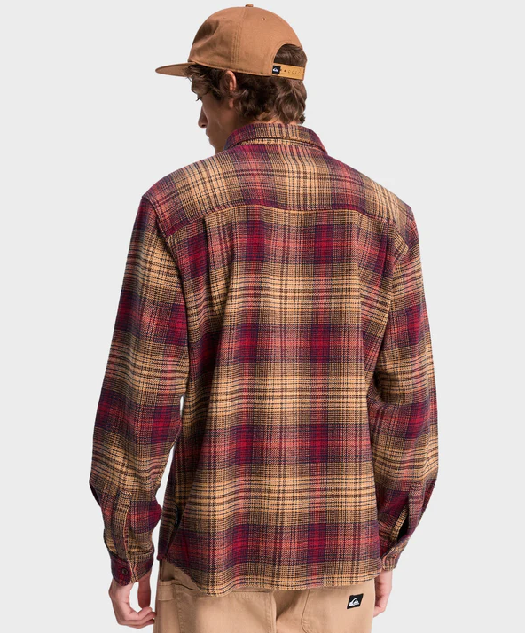 Quiksilver DNA Men's Flannel Shirt in tobacco red check from rear on model