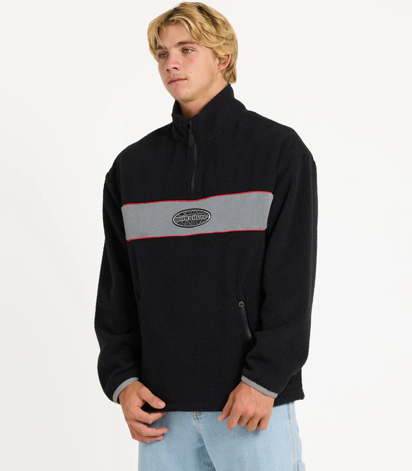 Quiksilver Mercury Panel Men's Polar Fleece in black on model from front/side view