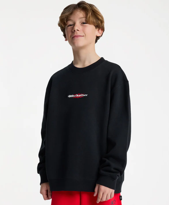 Quiksilver Mercury Trident Youth Crew in black on model from front