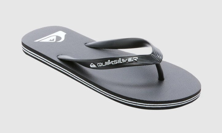 Quiksilver Moncata Core Jandals in black with white detailing showing one from the side