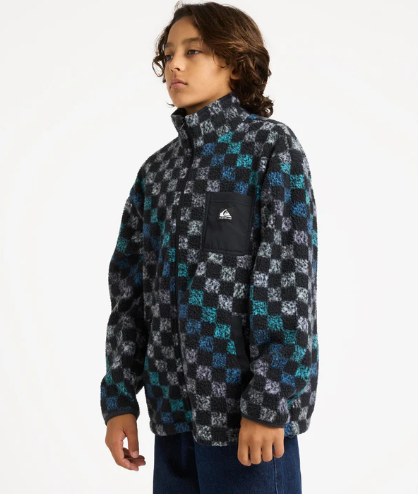 Quiksilver Next Gen Youth Polar Fleece in black and multi colour on young model side