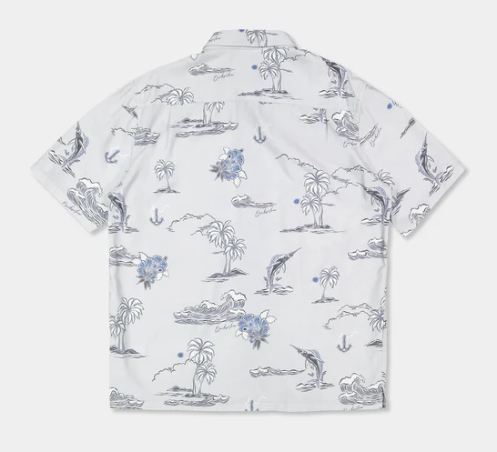 Quiksilver Ocean Woven Short Sleeve Shirt in grey violet colourway from the rear flatlay