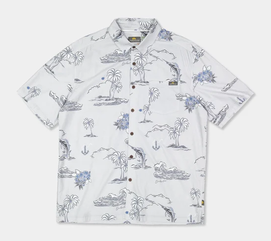 Quiksilver Ocean Woven Short Sleeve Shirt in grey violet colourway from the front flatlay