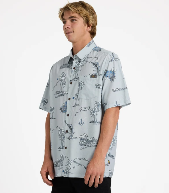 Quiksilver Ocean Woven Short Sleeve Shirt in grey violet colourway from the side
