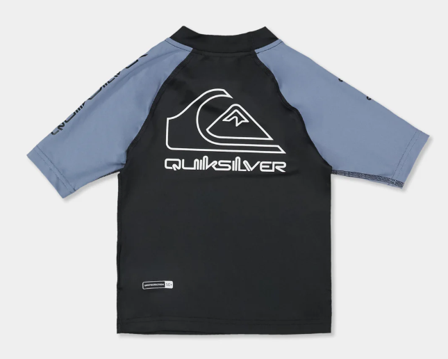 Quiksilver On Tour Short Sleeve Boys Rashie in china blue colourway from  rear