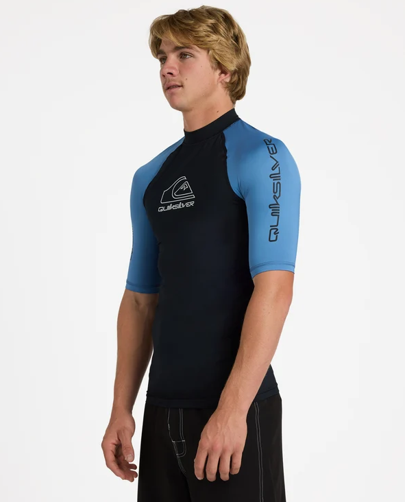 Quiksilver On Tour Short Sleeve Mens Rashie in quiet harbour colourway from the side