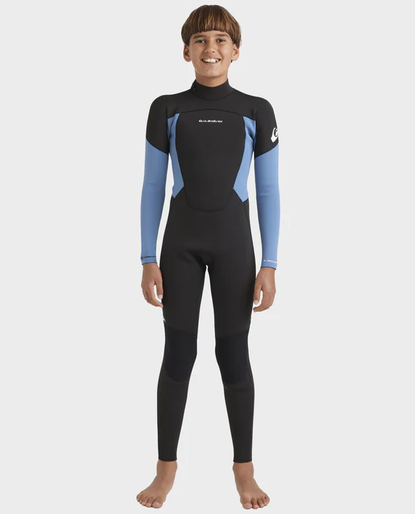 Quiksilver Prologue 3/2 BZ GBS Boys Wetsuit in black and cloud blue from front