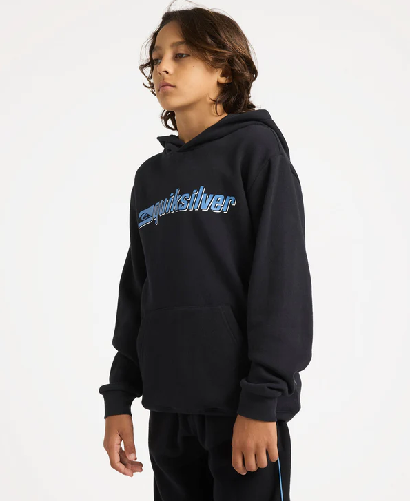 Quiksilver Reflex Youth Hoodie in black with blue print from side