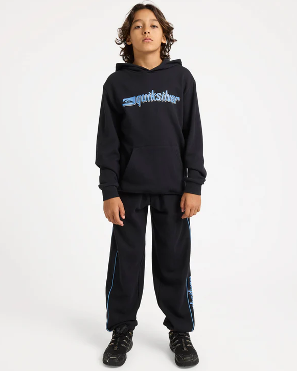 Quiksilver Reflex Youth Hoodie in black with blue print from front