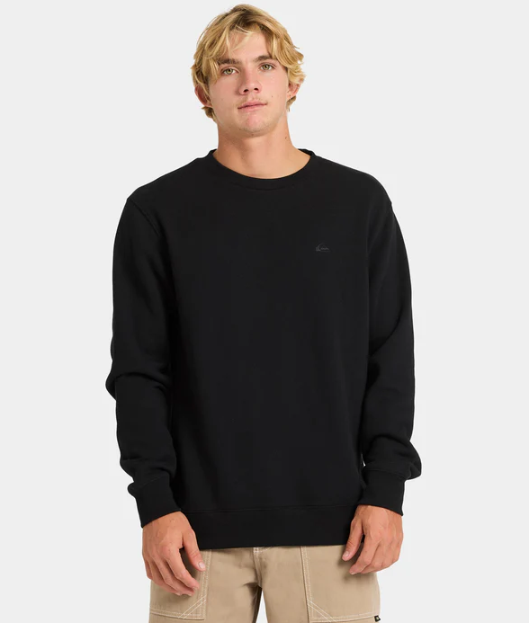Quiksilver Salt Water Mens Crew in black on model from front