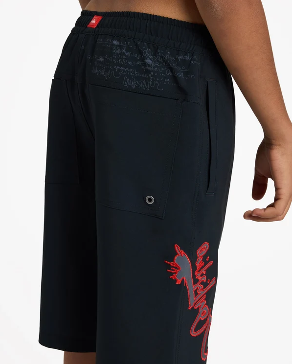 Quiksilver Scrawl 19" Youth Boardshorts in black from rear side view