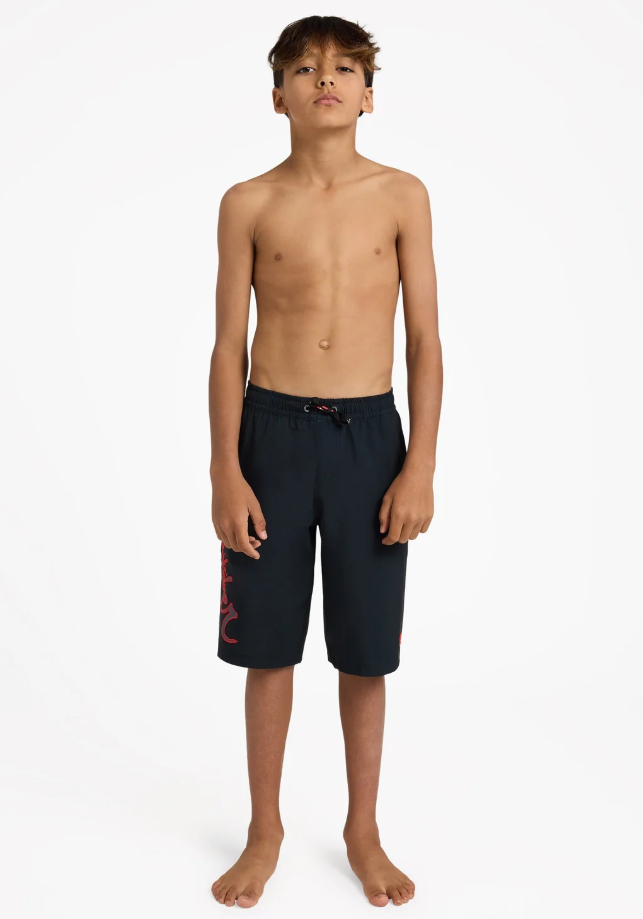 Quiksilver Scrawl 19" Youth Boardshorts in black on model from front