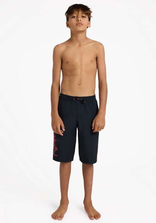 Quiksilver Scrawl 19" Youth Boardshorts in black on model from front