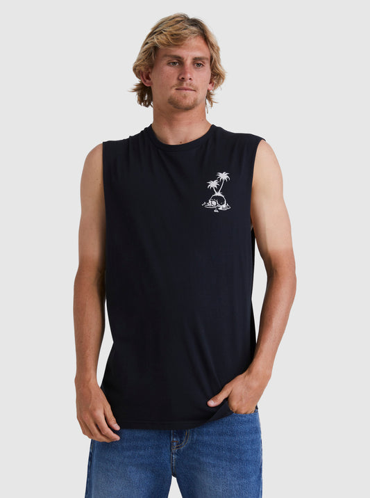 Quiksilver Skull Palm Muscle Tee in black from front on model