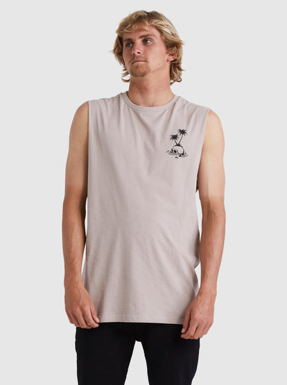 Quiksilver Skull Palm Muscle Tee in goat from front on model