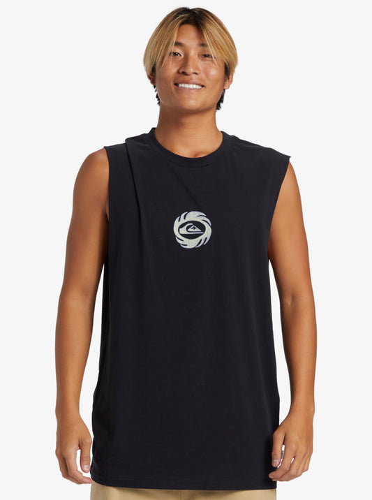 Quiksilver Solar Flare Muscle Tee in black on model from front