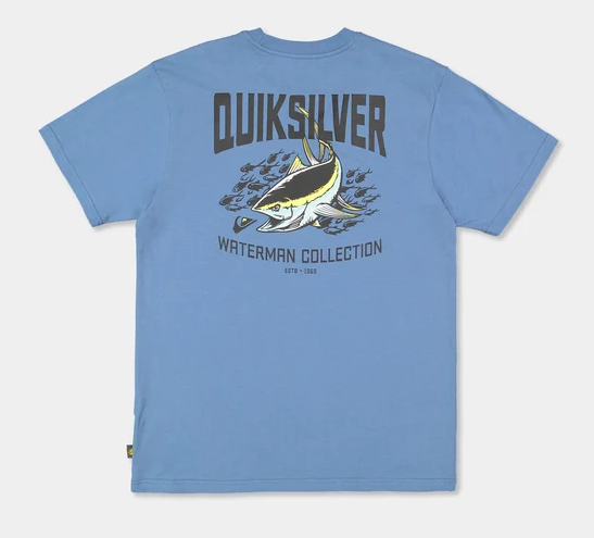 The Quiksilver Strike Mission Watermans Tee in coronet blue from rear