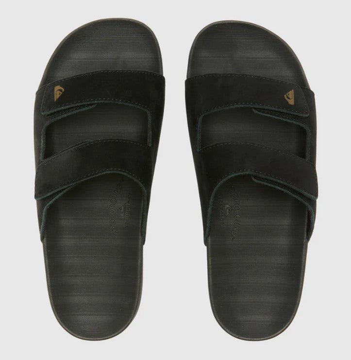 Quiksilver Sunset Nubuck Double Adjust Mens Slides in black showing pair from above