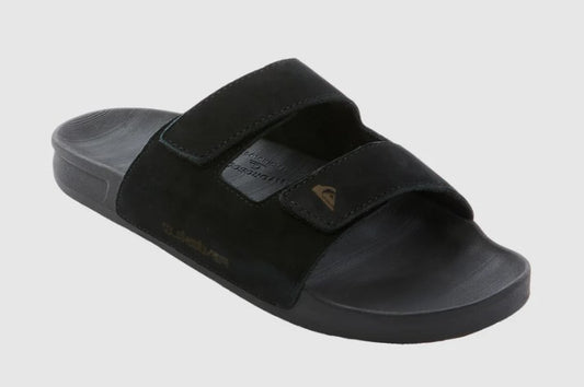 Quiksilver Sunset Nubuck Double Adjust Mens Slides in black from the side