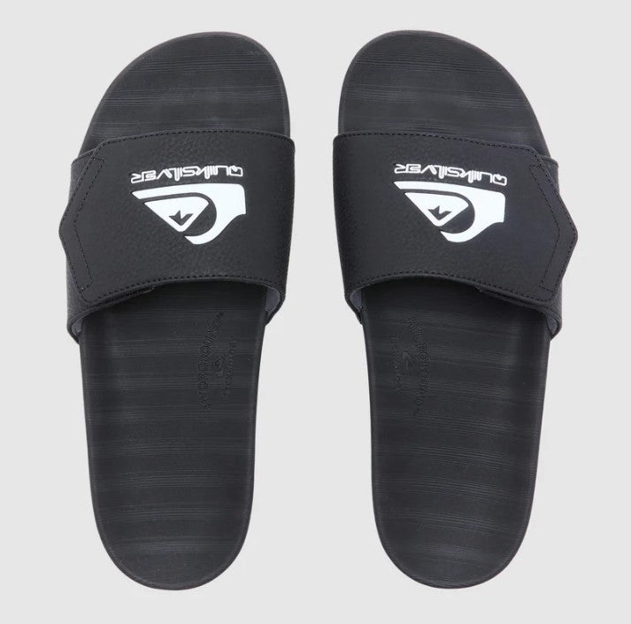 Quiksilver Sunset Slide Adjust in black with white logos showing pair from above