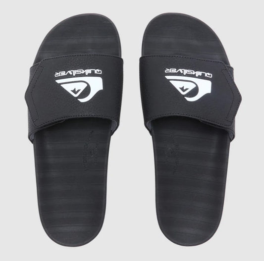 Quiksilver Sunset Slide Adjust in black with white logos showing pair from above