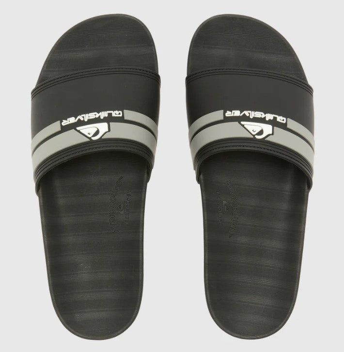 Quiksilver Sunset Mens Slides  in black with grey stripe from above showing pair