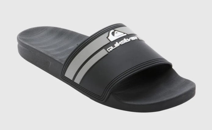 Quiksilver Sunset Mens Slides  in black with grey stripe from side