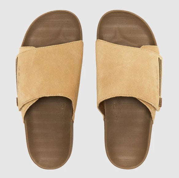 Quiksilver Sunset Suede Slides in tan colour from top showing one pair