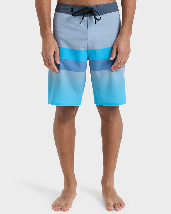 Quiksilver Surfsilk Straight Leg 20" Boardshorts in light blue stripe on model from front close up