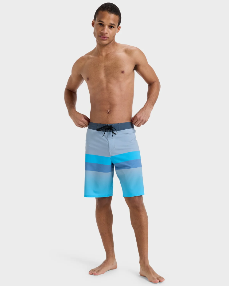 Quiksilver Surfsilk Straight Leg 20" Boardshorts in light blue stripe on model from front