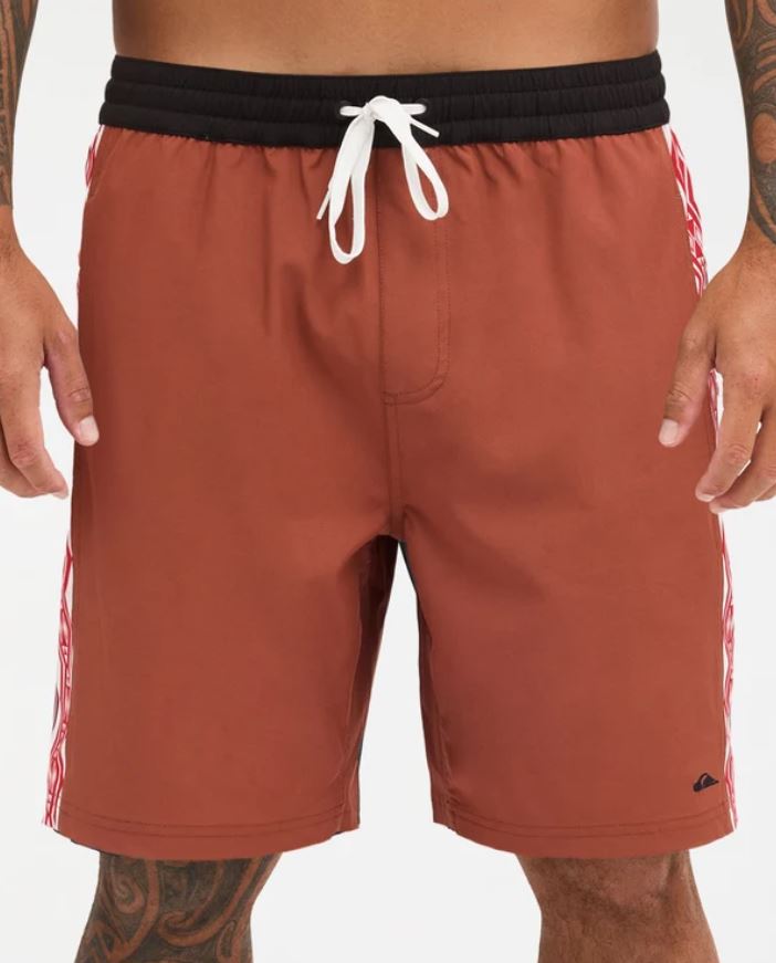 Quiksilver Tai Kehu Arch 18" Maori Volley Shorts in henna colourway from the front