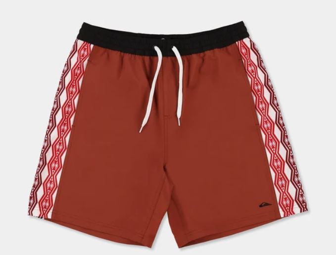 Quiksilver Tai Kehu Arch 18" Maori Volley Shorts in henna colourway from the front flatlay